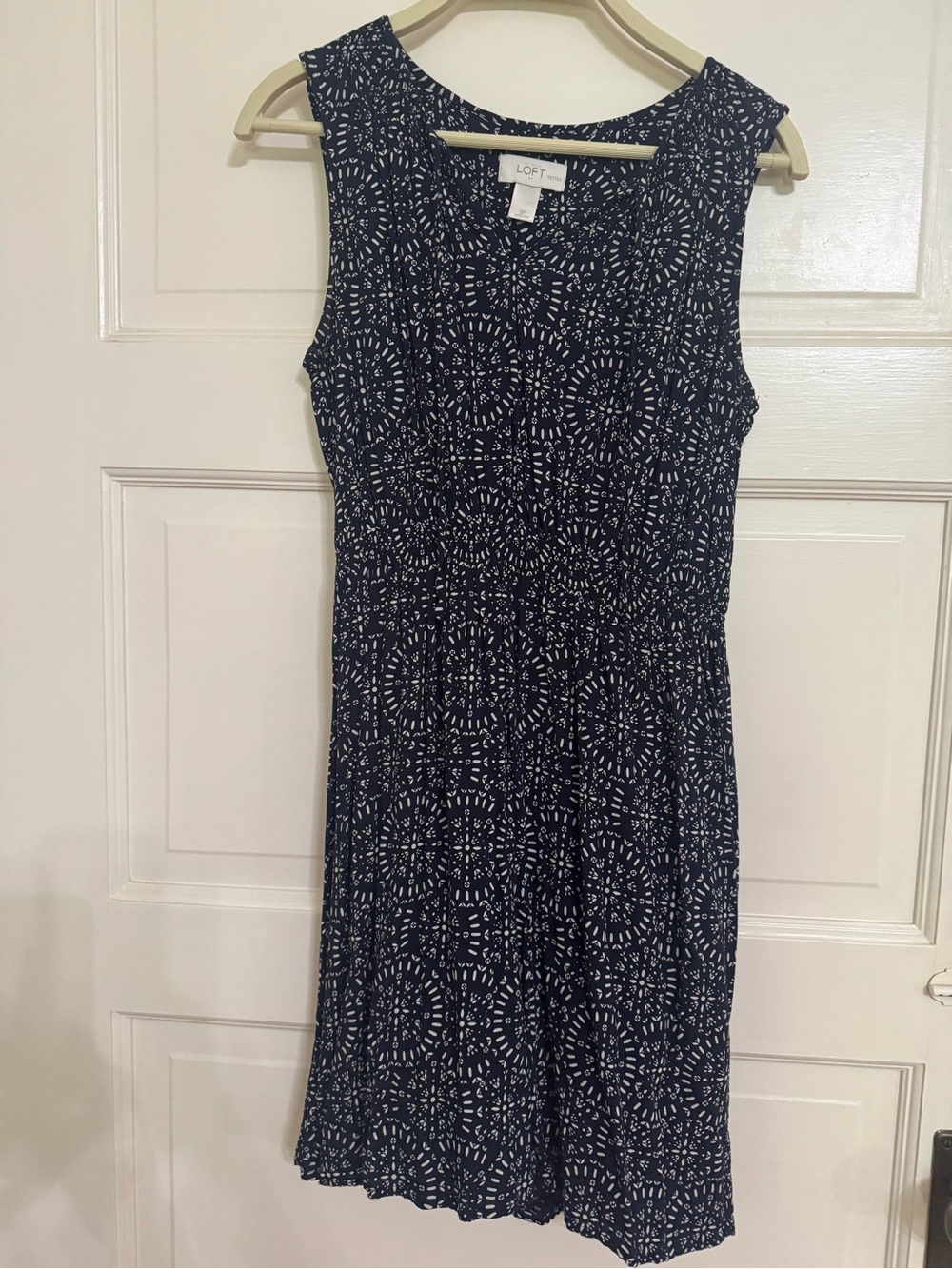 LOFT Navy and White Sleeveless Midi Dress